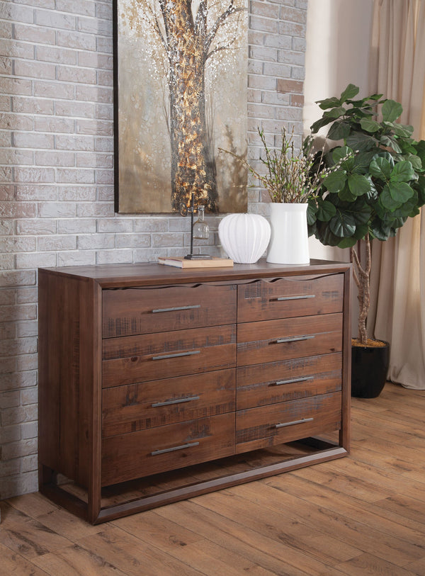English Elm Steve Silver - Lofton Rustic Brown Dresser with Live Edge Top, Hammered Nickel Hardware, Smooth Metal Glides, Mocha Wood Finish (62.6" L) B081P157794