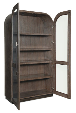 Hooker Furniture Modern Mood Display Cabinet With Integrated Lighting, Quartered Oak Veneer, Leather Pulls, Soft-Close Doors Medium Brown 6850-75906-89