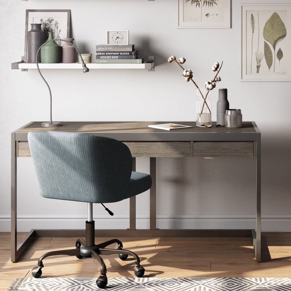 English Elm Erina Desk - Handcrafted Distressed Grey Acacia With Industrial Metal Frame For Home Office Style B136P158626