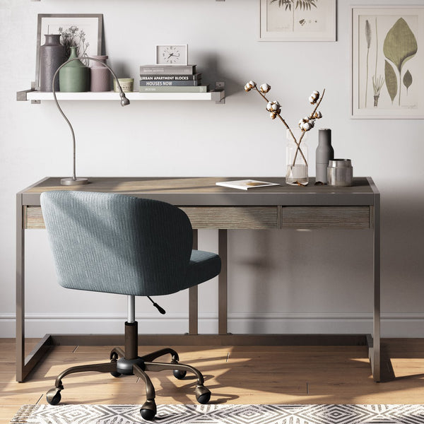English Elm Erina Desk - Handcrafted Distressed Grey Acacia With Industrial Metal Frame For Home Office Style B136P158626