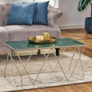 Christopher Knight Home® - Noble House - Sardis Modern Glam Handcrafted Marble Top Coffee Table, Green and Gold