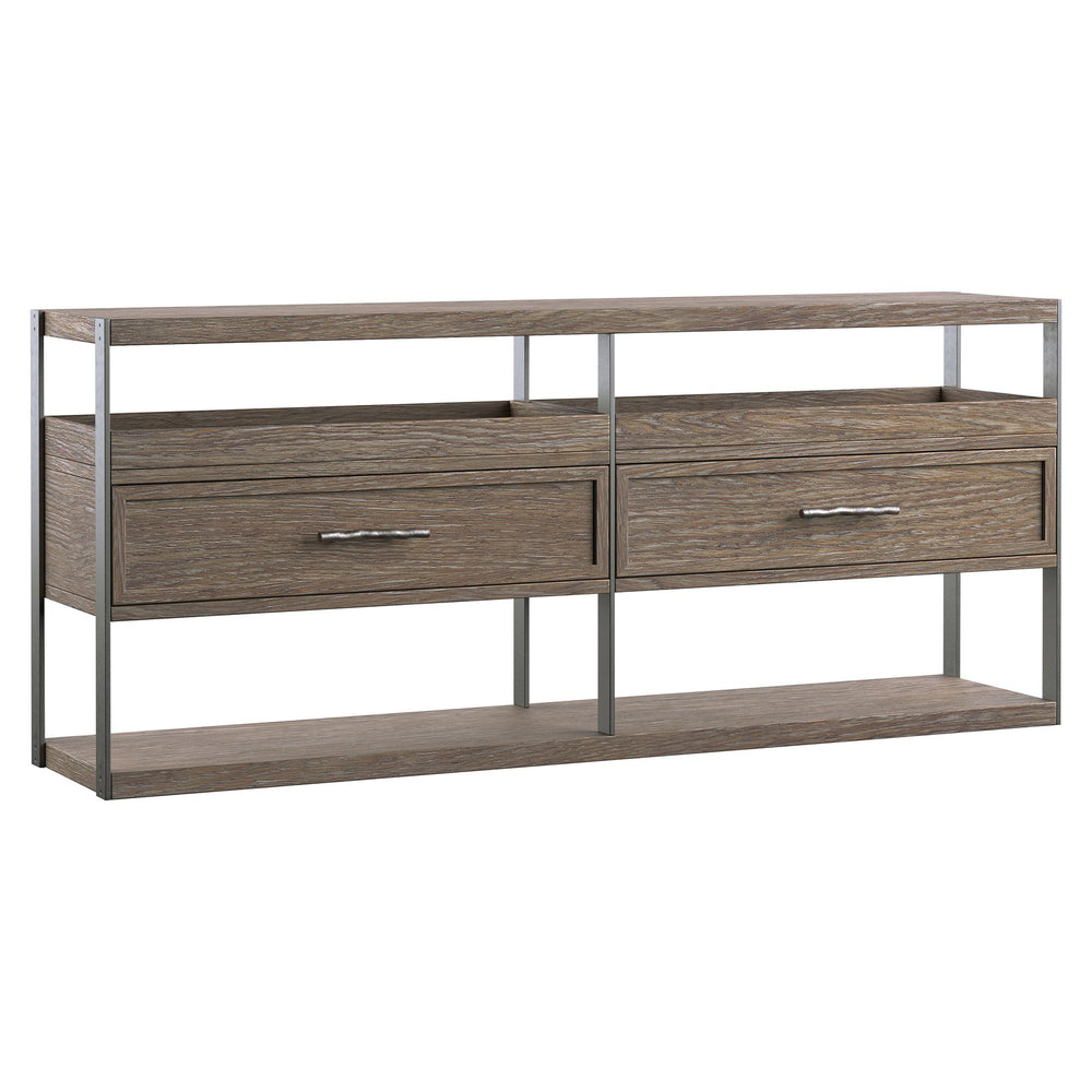 Bernhardt Bernhardt Casa Paros Rustic Modern Console Table With Playa Wood, Anthracite Metal Accents & Storage 317912