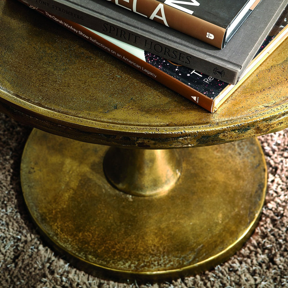 Bernhardt Bernhardt Vintage Brass Round Chairside Table – Cast Aluminum Tulip Pedestal, Compact Elegance 438125