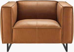 Surya Dylan Modern Minimalist Accent Chair - Luxurious Leather, Sturdy Iron Base & Plush Foam Comfort Upholstery, Brown,Base, Black Leather Upholstery, Leather,Iron,Polyurethane Foam,Dacron Dyn-003