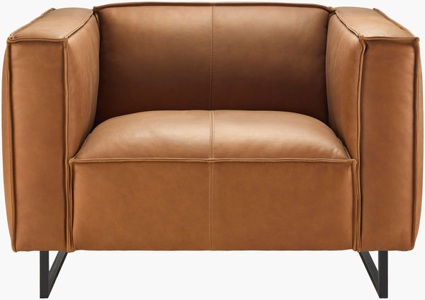 Surya Dylan Modern Minimalist Accent Chair - Luxurious Leather, Sturdy Iron Base & Plush Foam Comfort Upholstery, Brown,Base, Black Leather Upholstery, Leather,Iron,Polyurethane Foam,Dacron Dyn-003