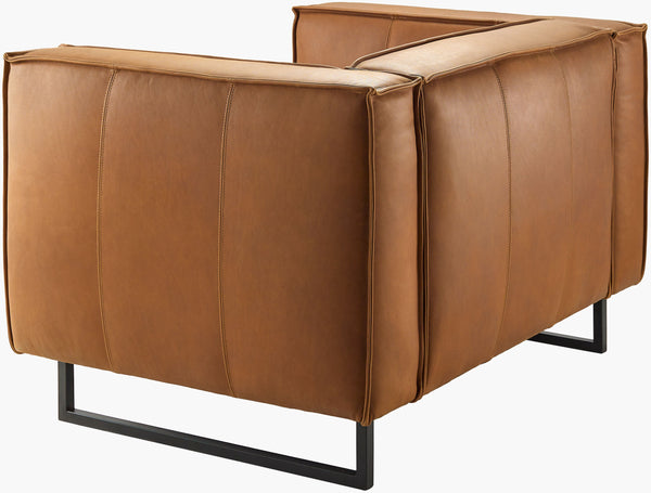 Surya Dylan Modern Minimalist Accent Chair - Luxurious Leather, Sturdy Iron Base & Plush Foam Comfort Upholstery, Brown,Base, Black Leather Upholstery, Leather,Iron,Polyurethane Foam,Dacron Dyn-003