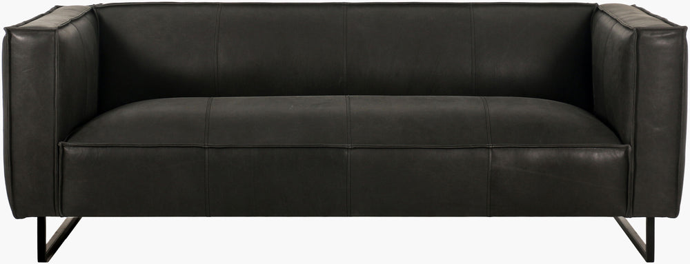 Surya Dylan Modern Leather Sofa - 31"H X 88"W X 39"D - Luxurious Comfort, Minimalist Style & Easy Care Upholstery, Charcoal,Base, Black Leather,Iron,Polyurethane Foam,Dacron Dyn005-318839