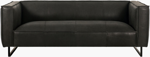 Surya Dylan Modern Leather Sofa - 31"H X 88"W X 39"D - Luxurious Comfort, Minimalist Style & Easy Care Upholstery, Charcoal,Base, Black Leather,Iron,Polyurethane Foam,Dacron Dyn005-318839