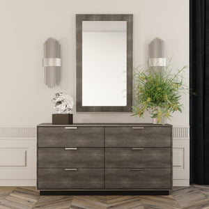 VIG Furniture Dynasty Modern Shagreen Dresser With 6 Soft-Close Drawers, Brushed Black Stainless Accents, 59" VGVCJ2108-D-GRY-DRS