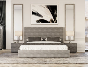 VIG Furniture Dynasty Dark Shagreen Platform Bed Eastern King With Stainless Steel Accents, Sleek Modern Support VGVCBD2108-GRY-BED-EK-1