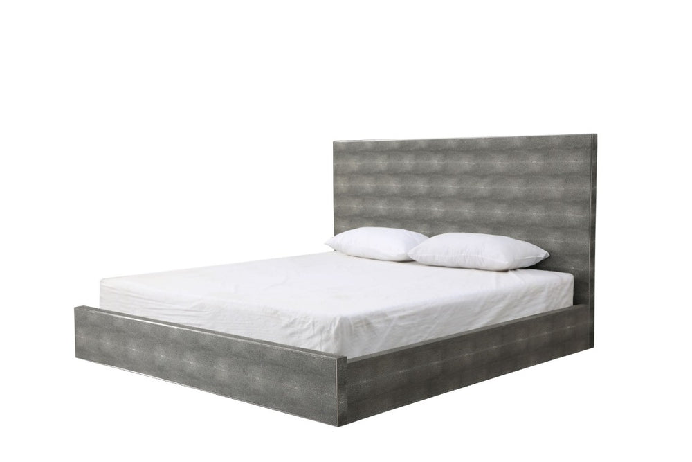 VIG Furniture Dynasty Dark Shagreen Platform Bed Eastern King With Stainless Steel Accents, Sleek Modern Support VGVCBD2108-GRY-BED-EK-1