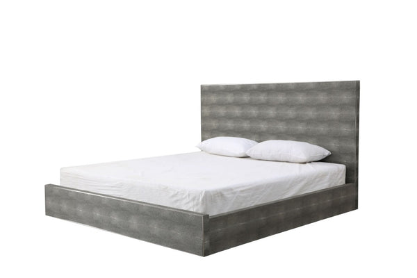VIG Furniture Dynasty Dark Shagreen Platform Bed Eastern King With Stainless Steel Accents, Sleek Modern Support VGVCBD2108-GRY-BED-EK-1