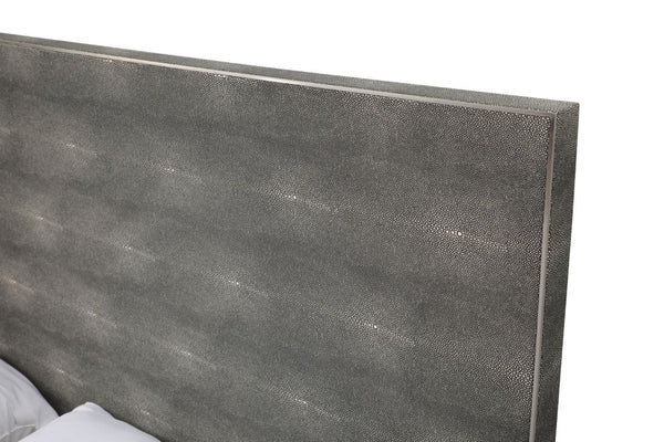 VIG Furniture Dynasty Dark Shagreen Platform Bed Eastern King With Stainless Steel Accents, Sleek Modern Support VGVCBD2108-GRY-BED-EK-1