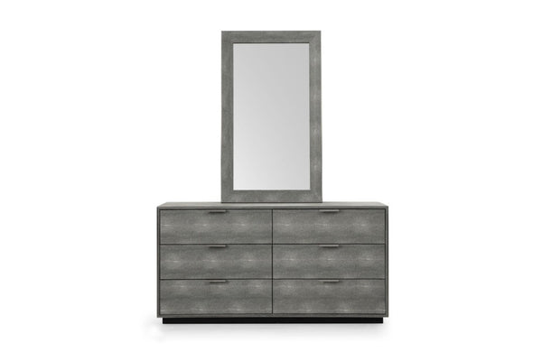 VIG Furniture Dynasty Modern Shagreen Dresser With 6 Soft-Close Drawers, Brushed Black Stainless Accents, 59" VGVCJ2108-D-GRY-DRS