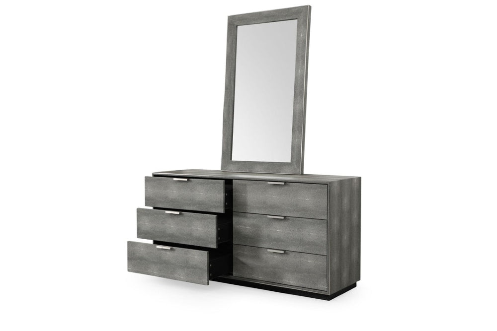 VIG Furniture Dynasty Modern Shagreen Dresser With 6 Soft-Close Drawers, Brushed Black Stainless Accents, 59" VGVCJ2108-D-GRY-DRS