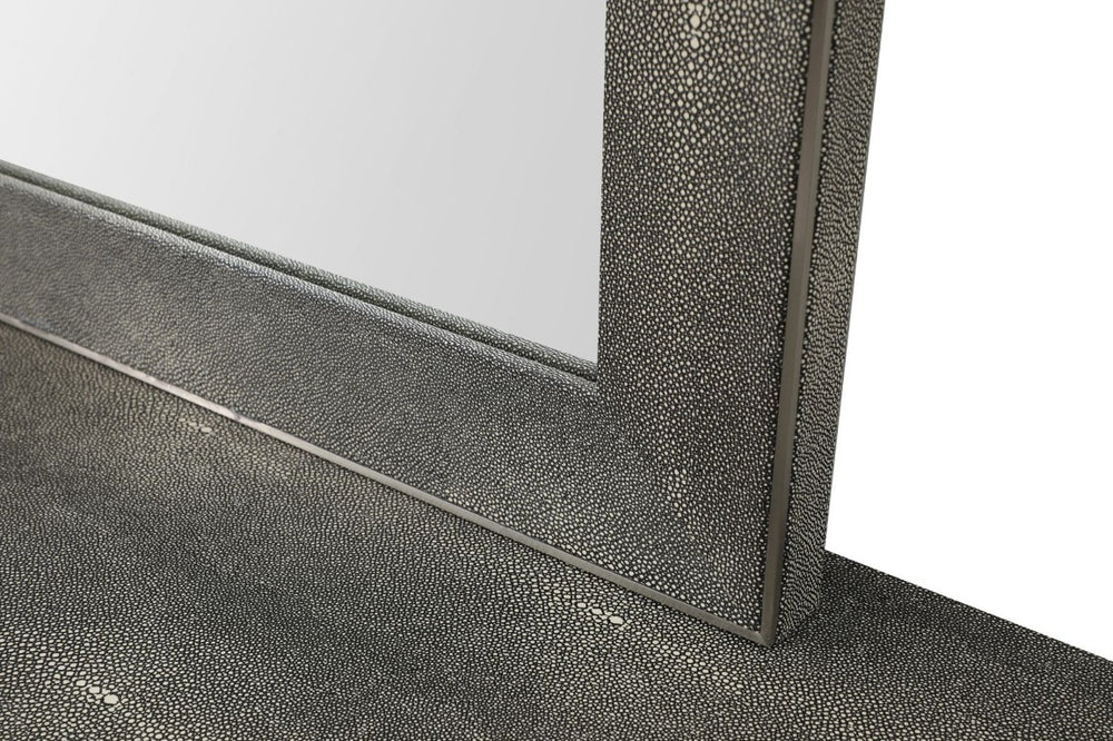 VIG Furniture Dynasty Modern Shagreen Mirror With Dark Veneer & Brushed Black Stainless Trim, 47" X 27.5" Accent Piece VGVCJ2108-M-GRY-MIR