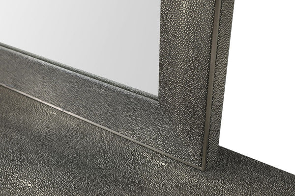 VIG Furniture Dynasty Modern Shagreen Mirror With Dark Veneer & Brushed Black Stainless Trim, 47" X 27.5" Accent Piece VGVCJ2108-M-GRY-MIR