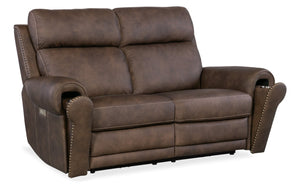 Hooker Furniture Duncan Semi-Aniline Kalahari Bark Power Loveseat With Zero-Gravity Recline, Usb, Nailhead Trim SS635-PHZL2-088
