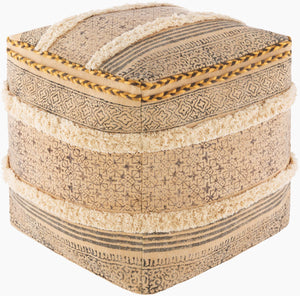 Surya Dayna 18" Pouf With Global-inspired Design – Durable Cotton & Polybeads For Elegant Home Decor Tan Cotton,Cotton,Polybeads Dypf001-181818