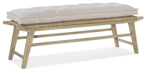 Hooker Furniture Surfrider Driftwood Bed Bench With Woven Rope Seat, Removable Zuri Cream Cushion, Vintage Farmhouse 6015-90019-80