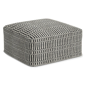 English Elm Safford Handwoven Outdoor/Indoor Square Pouf in Black & White – Recycled PET, Supportive Seat, UV Resistant B136P159026
