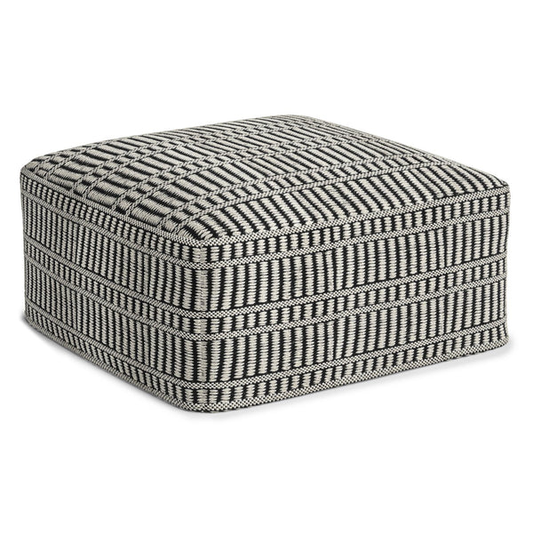 English Elm Safford Handwoven Outdoor/Indoor Square Pouf in Black & White – Recycled PET, Supportive Seat, UV Resistant B136P159026