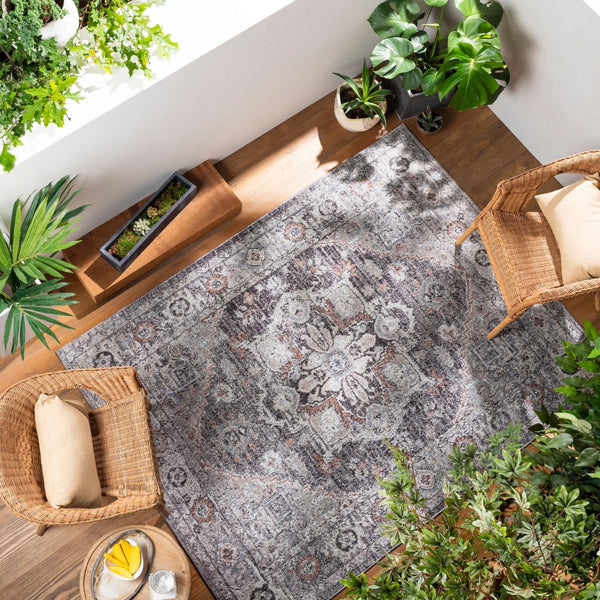 Livabliss Daytona Beach Traditional Outdoor Rug Polypropylene Patio Woven Uv Resistant Light Gray, Bla 5'3" x 7' DYT2311-537
