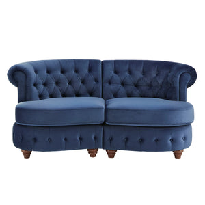 Homelegance By Top-Line Dayanna Velvet Tufted Scroll Arm Chesterfield Curved Loveseat Blue Velvet