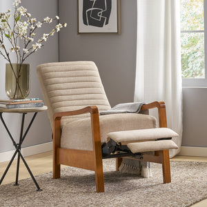 English Elm Christopher Knight Home® - Fabric Sand Push-Back Recliner Chair with Channel Stitching, Rubberwood Frame, Compact Comfort Lounge — Ergonomic Manual Club Seat (Sand) 71261.00SND