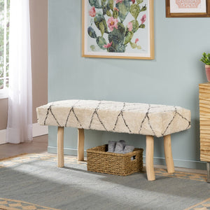 Christopher Knight Home® - Noble House - Laveta Handcrafted Boho Cotton Rectangular Bench, Ivory, Brown, and Natural