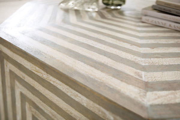 Hooker Furniture Commerce Octagonal Cocktail Table In Striped Mango Wood Finish With Plinth Base, Casters, Durable Craftsmanship Light Wood 7228-80022-05