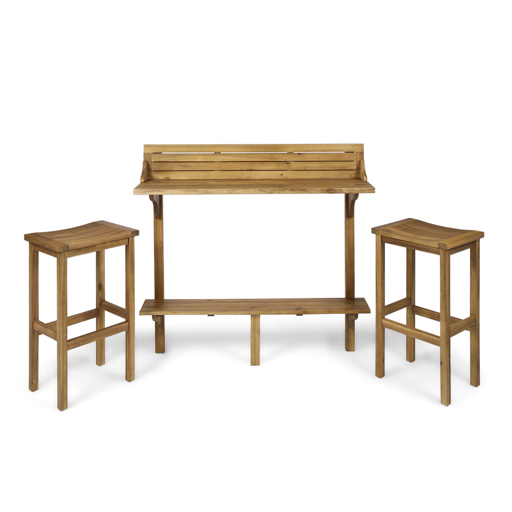 English Elm 3-piece Acacia Balcony Bar Set Railing Mount with Shelf and Two Stools Outdoor 62980.00