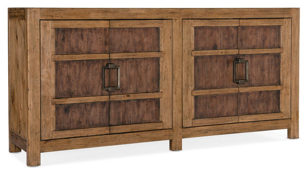 Hooker Furniture Big Sky Buffet Rustic Pecky Hickory Sideboard With Soft-Close Doors, Removable Trays, Adjustable Shelves 6700-75900-80