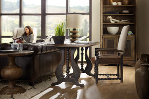 Hooker Furniture Hill Country Comfort Upholstered Arm Chair With Leather Seat, Woven Back, Distressed Anthracite Finish, Nailhead Trim 5960-75400-BLK