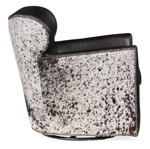 Hooker Furniture Kato Club Chair In Legendary Graphite Aniline Leather With Salt & Pepper Hair-On-Hide, Nailhead Trim 32.50 L x 29.00W x 31.50H CC469-SW-097