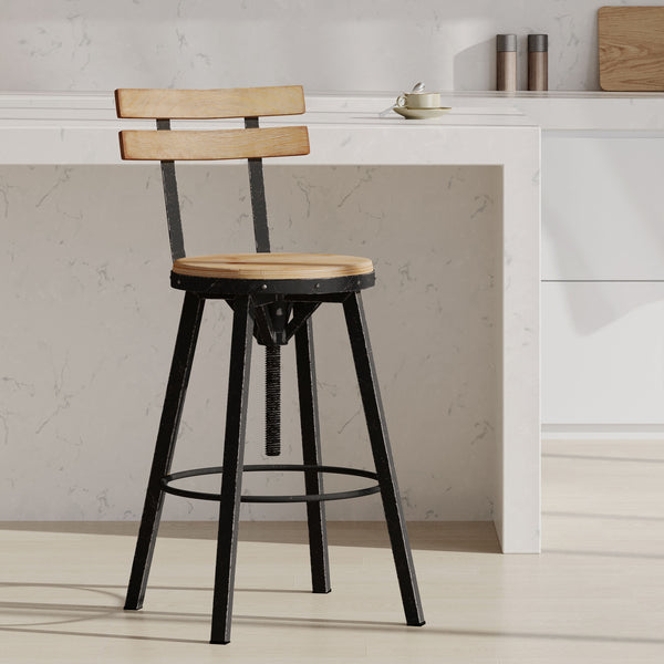 English Elm Christopher Knight Home® - METAL Rustic Barstool with Fir Wood Seat & Backrest, Adjustable 39–45" Height, Black Silver Frame 59330.00