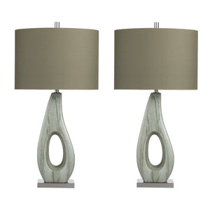 Crestview Collection 33.5"H Elegant Ceramic Table Lamp With Artistic Oval Cutout, Soft Green Shade & 3-way Socket   Cvazp149