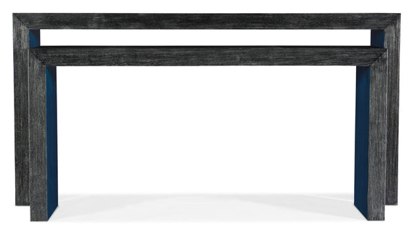 Hooker Furniture Melange Two-Piece Halen Nesting Sofa/Console Tables — Rustic-Modern Pine & Maple Veneer, Matte Black Finish 628-85129-98