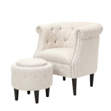 Christopher Knight Home® - Noble House - Beihoffer Petite Tufted Fabric Chair and Ottoman Set