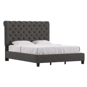 Homelegance By Top-Line Zelie Adjustable Fabric Tufted Rolltop Queen Bed Black Linen