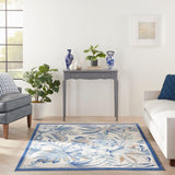 Nourison Pompeii PMP02 Machine Made Power-loomed Narrow Border Indoor Only Tropical  Rug Ivory Blue, Ivory Blue 70% Polypropylene,30% Polyester 99446882028