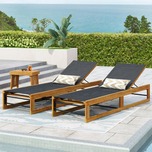 English Elm Christopher Knight Home® - MIA Chaise Lounge with Breathable Mesh Seating and Durable Acacia Wood Frame for Outdoor Relaxation Teak 51 L x 28.5 W x 17 H 72209.00BLKMP2