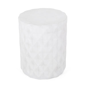 English Elm Outdoor Sculptural Concrete Side Table with Diamond Relief Pattern for Patio or Balcony 73431.00