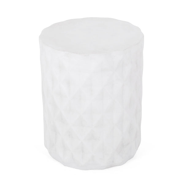 English Elm Outdoor Sculptural Concrete Side Table with Diamond Relief Pattern for Patio or Balcony 73431.00