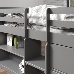 English Elm Fabiana Gray Twin Loft Bed with Storage Drawers & Open Shelves, Ladder, Slat System Included B2726S00219