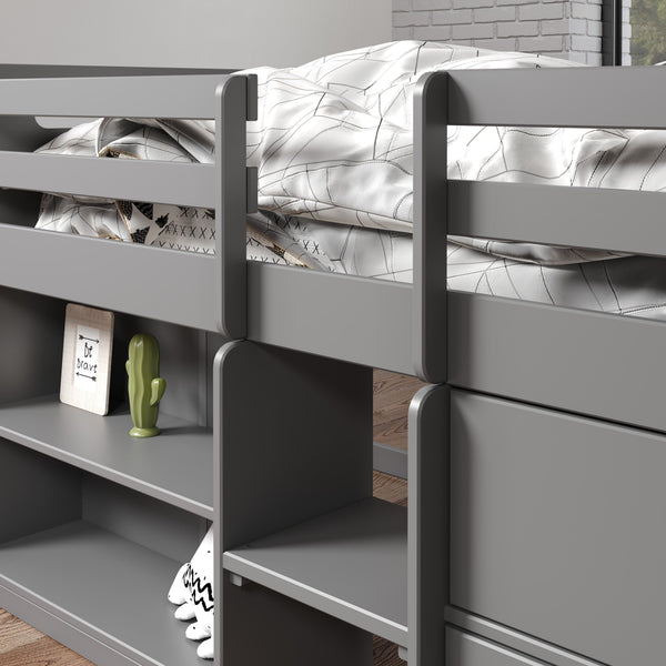 English Elm Fabiana Gray Twin Loft Bed with Storage Drawers & Open Shelves, Ladder, Slat System Included B2726S00219