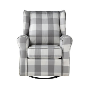 English Elm Grey Rolled Arm Swivel Glider Chair with Wingback Plaid Upholstery, Removable Covers, Elegant Comfort B062P186522