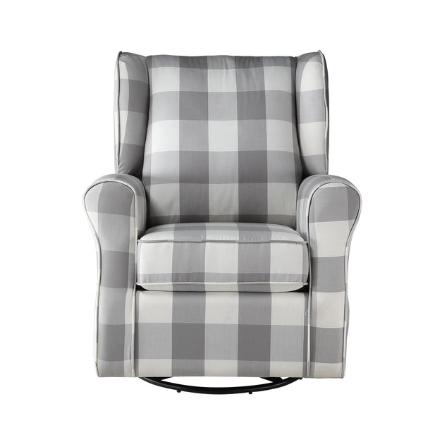 English Elm Grey Rolled Arm Swivel Glider Chair with Wingback Plaid Upholstery, Removable Covers, Elegant Comfort B062P186522