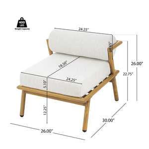 English Elm Christopher Knight Home® - La Fiora Teak-Finish Iron Club Chair Set of 2 with Off-White Outdoor Cushions, Weather-Resistant Luxe Seating N775P247389T