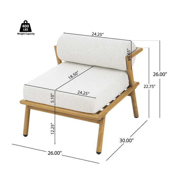 English Elm Christopher Knight Home® - La Fiora Teak-Finish Iron Club Chair Set of 2 with Off-White Outdoor Cushions, Weather-Resistant Luxe Seating N775P247389T